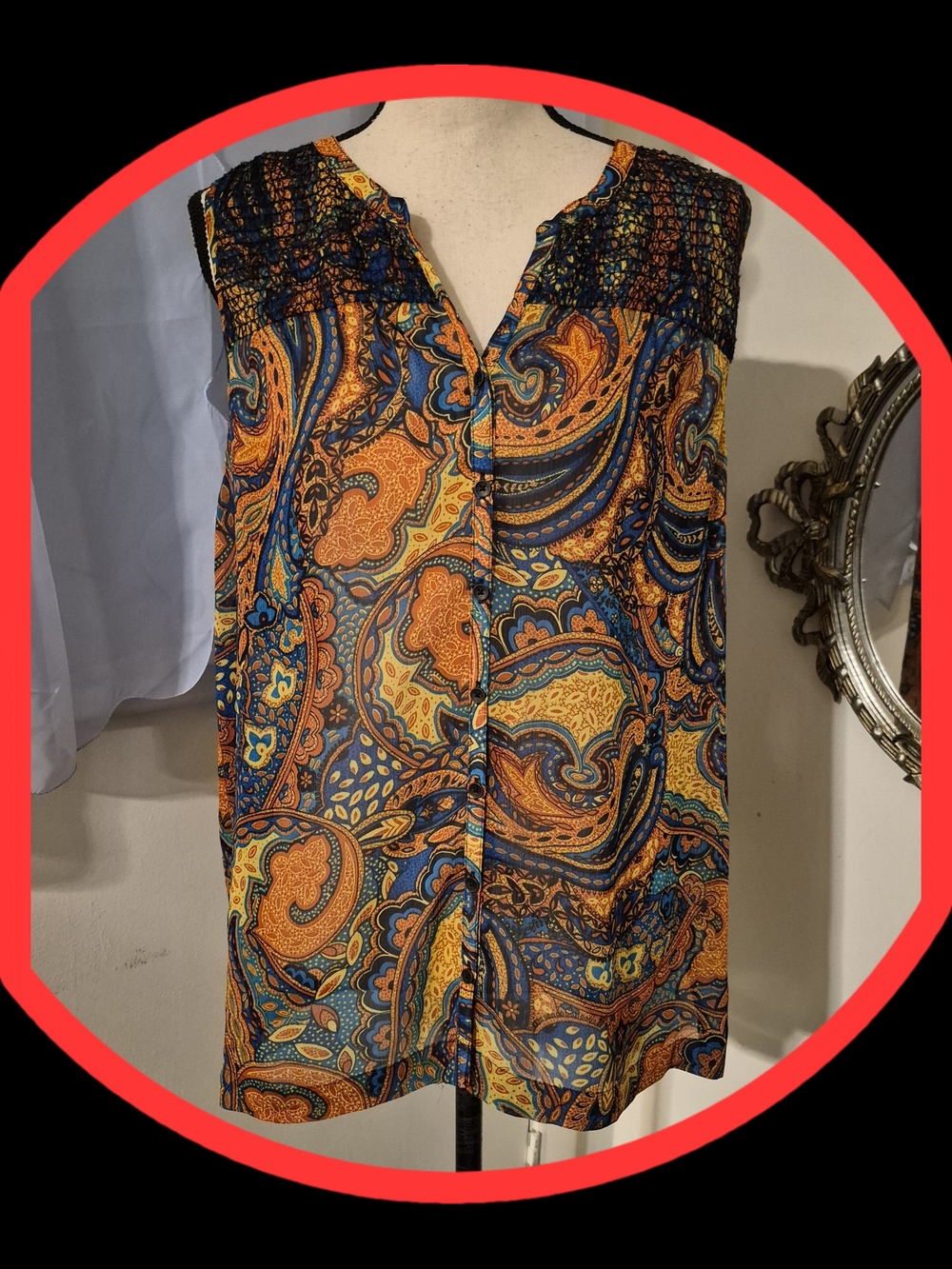 Jones New York Paisley Print Sleeveless Camisole in Navy & Orange